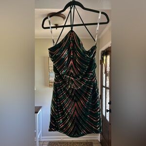 Elegant Green and Gold Striped Dress